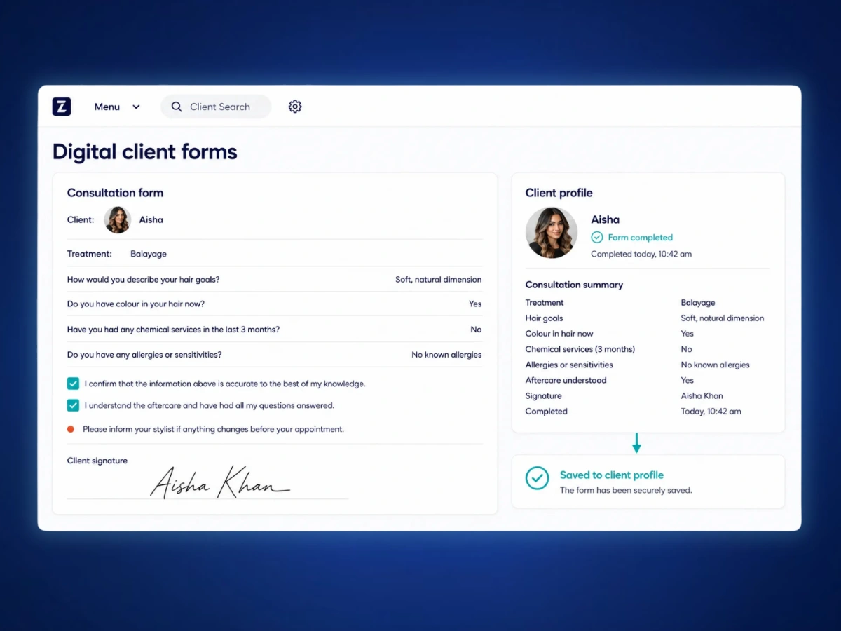 Formulario digital de consulta guardado en una ficha de cliente en Zolmi
