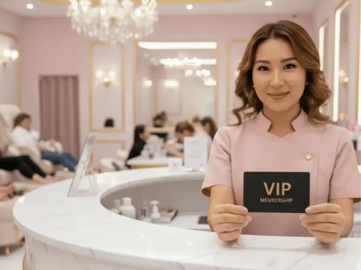 Recepcionista de un salón que ofrece un programa de fidelización VIP a clientes habituales