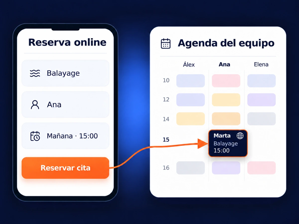 Reserva de balayage desde el móvil añadida a la agenda del equipo.