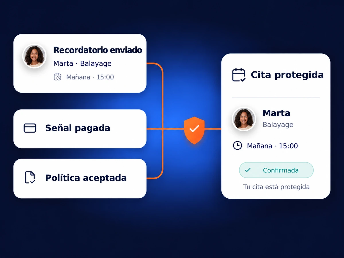 Cita de balayage con recordatorio enviado, señal pagada y política aceptada.