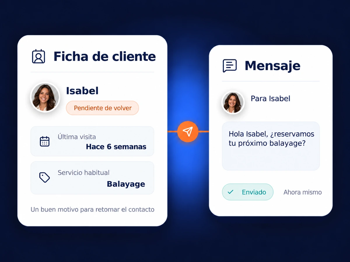 Ficha de Isabel y mensaje para reservar su próximo balayage tras seis semanas.